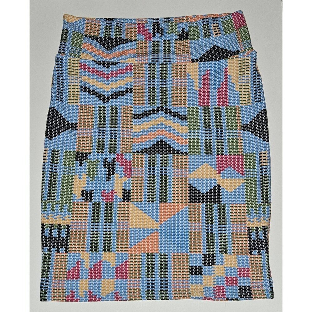 LuLaRoe Cassie Pencil Skirt Size Medium Geometric Blue Green Yellow Orange Pink